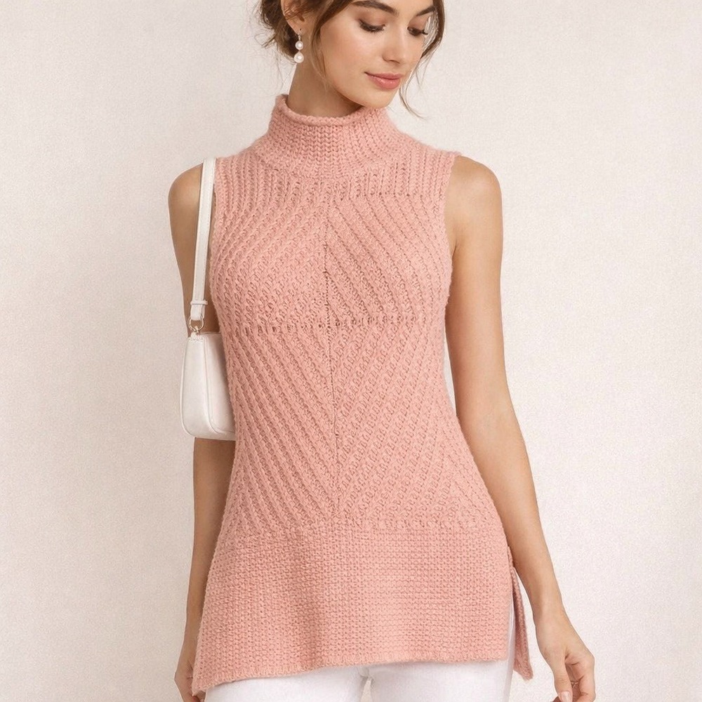 Alice + Olivia Womans S Abbot Mock Neck Sleeveless Knit Sweater Tunic